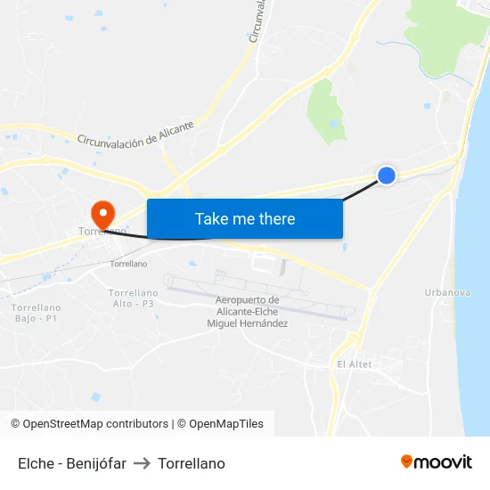 Elche - Benijófar to Torrellano map