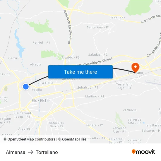 Almansa to Torrellano map