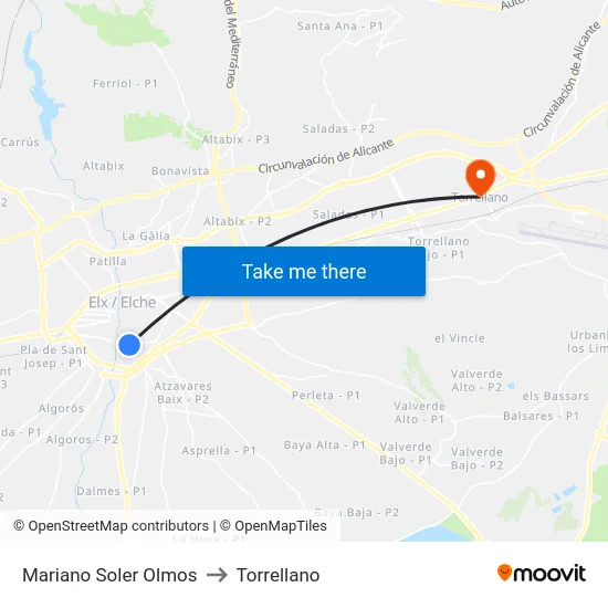 Mariano Soler Olmos to Torrellano map