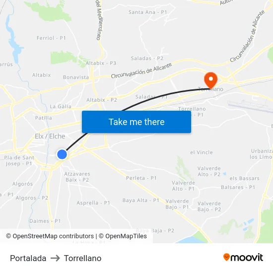 Portalada to Torrellano map
