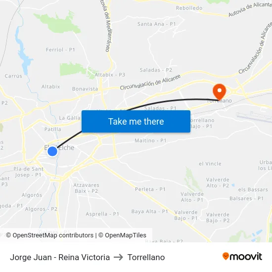 Jorge Juan - Reina Victoria to Torrellano map