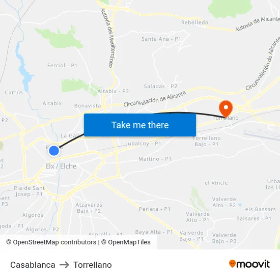 Casablanca to Torrellano map