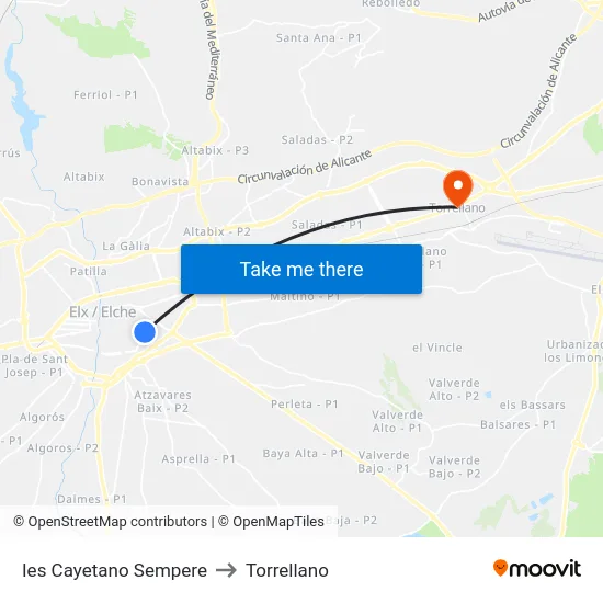 Ies Cayetano Sempere to Torrellano map