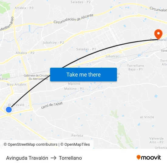 Avinguda Travalón to Torrellano map