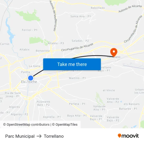 Parc Municipal to Torrellano map