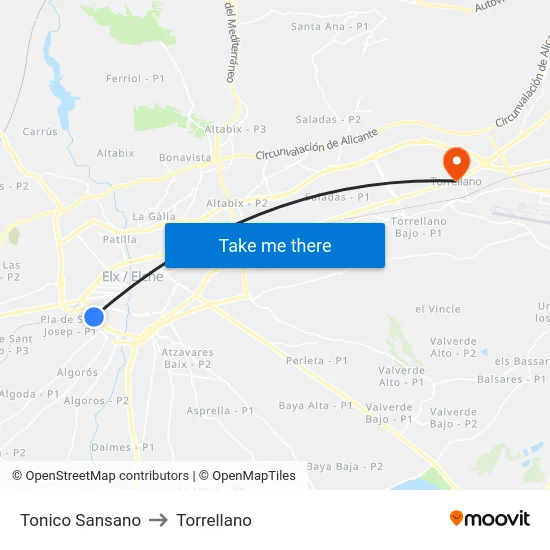 Tonico Sansano to Torrellano map