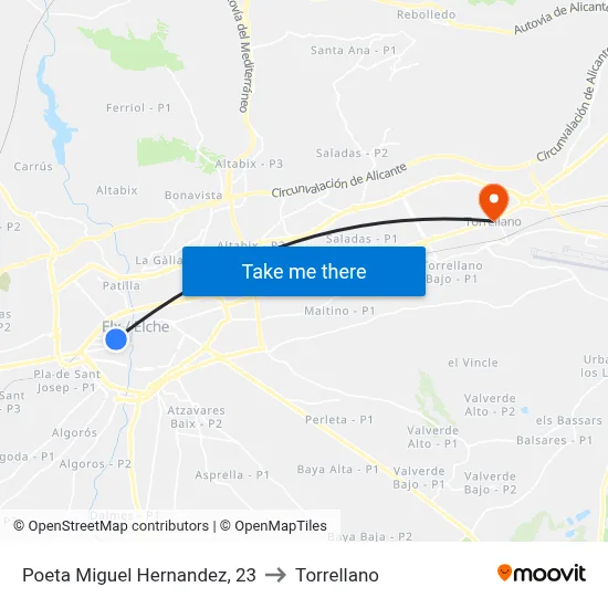 Poeta Miguel Hernandez, 23 to Torrellano map