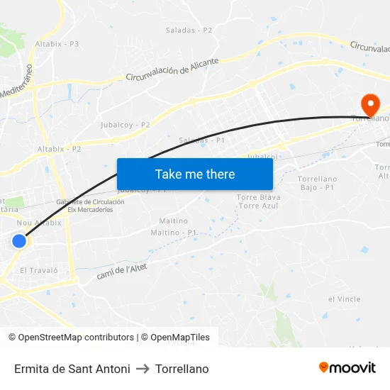 Ermita de Sant Antoni to Torrellano map