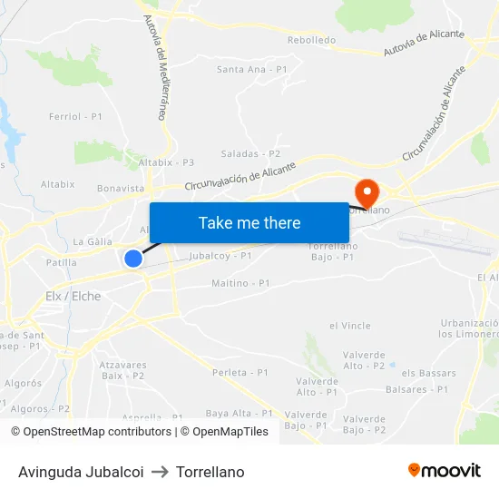 Avinguda Jubalcoi to Torrellano map