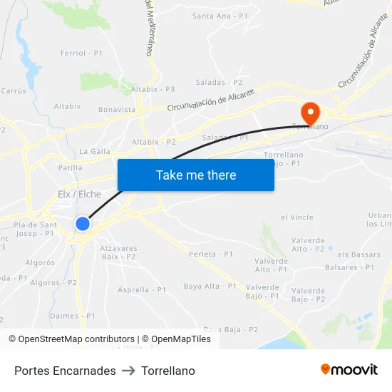 Portes Encarnades to Torrellano map