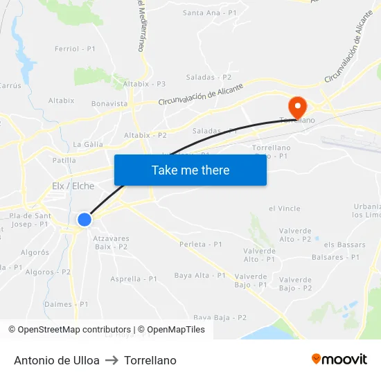 Antonio de Ulloa to Torrellano map