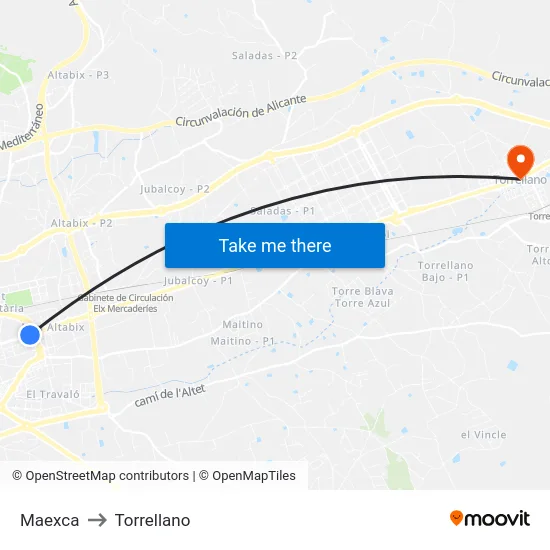 Maexca to Torrellano map