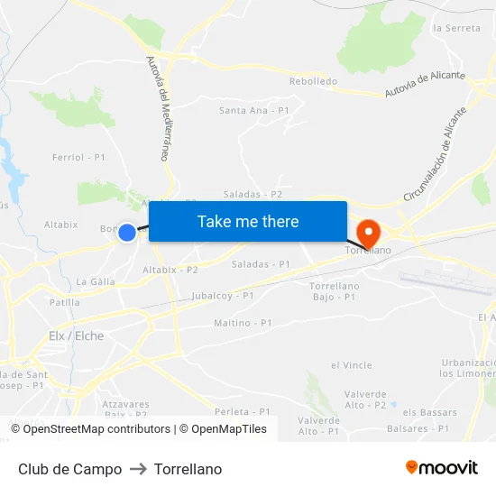 Club de Campo to Torrellano map