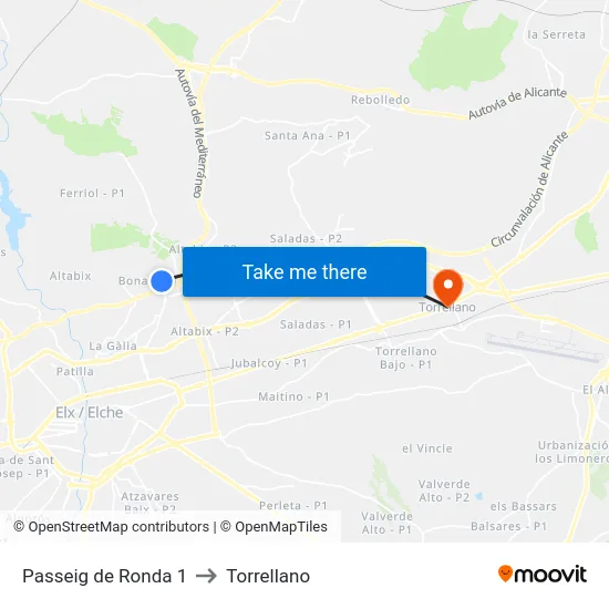 Passeig de Ronda 1 to Torrellano map