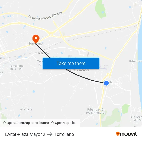L'Altet-Plaza Mayor 2 to Torrellano map
