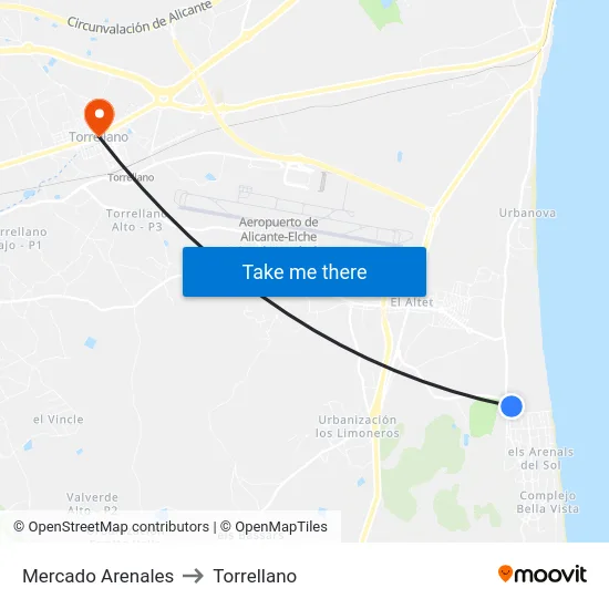 Mercado Arenales to Torrellano map