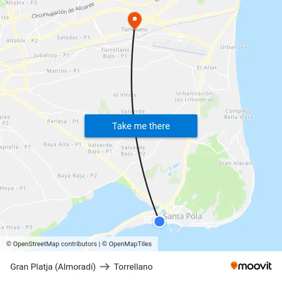 Gran Platja (Almoradí) to Torrellano map