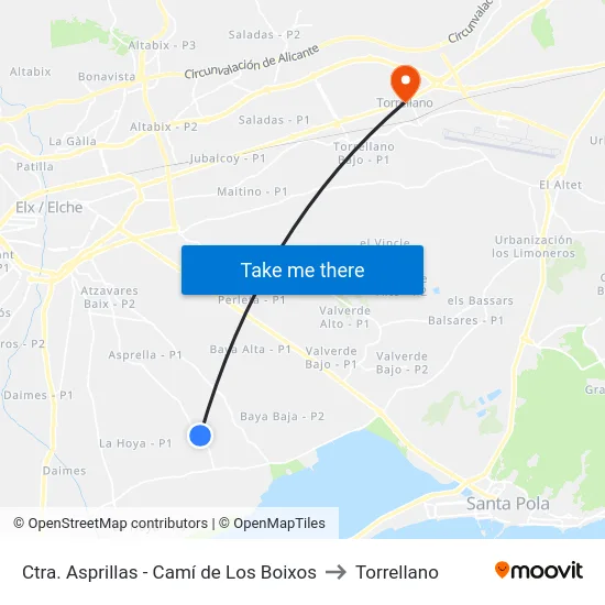 Ctra. Asprillas - Camí de Los Boixos to Torrellano map