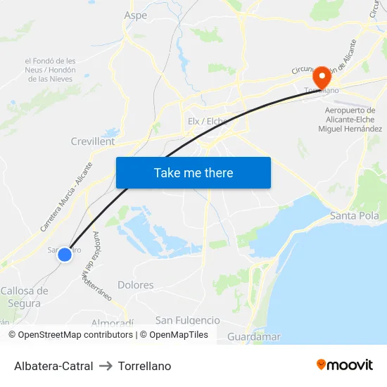 Albatera-Catral to Torrellano map