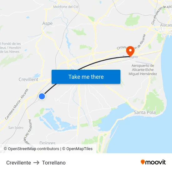 Crevillente to Torrellano map