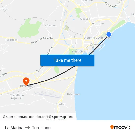 La Marina to Torrellano map