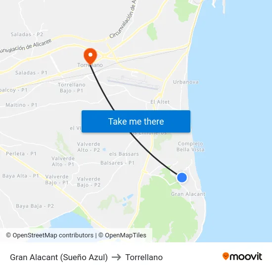 Gran Alacant  (Sueño Azul) to Torrellano map