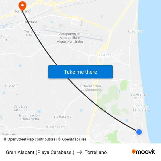 Gran Alacant (Playa Carabassi) to Torrellano map