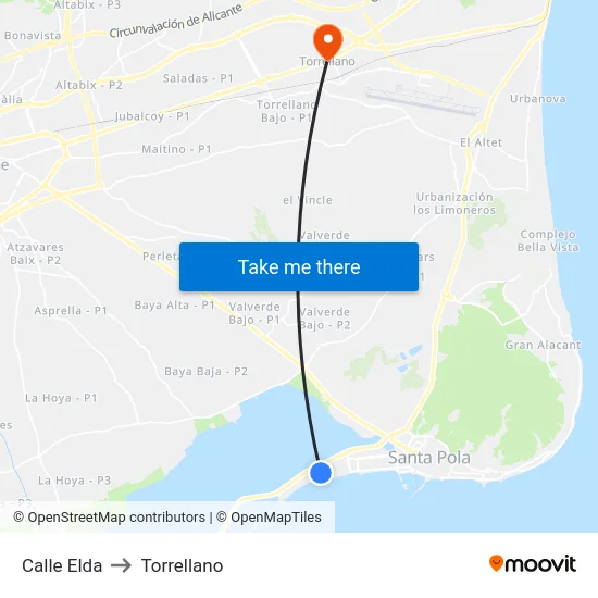 Calle Elda to Torrellano map