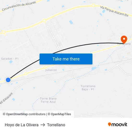 Hoyo de La Olivera to Torrellano map