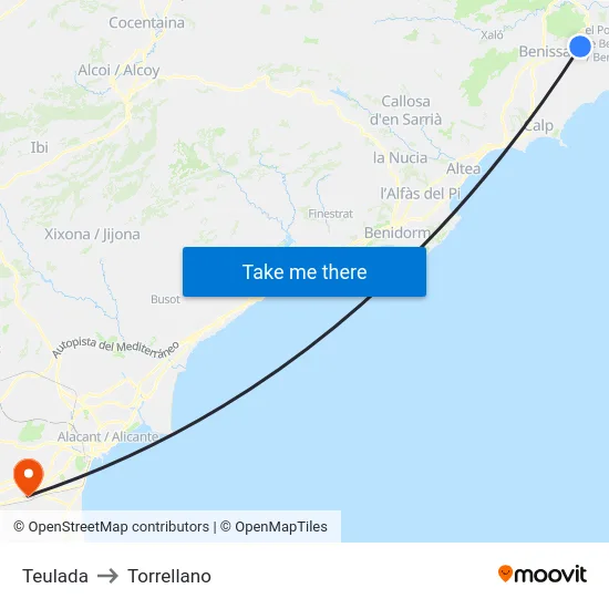 Teulada to Torrellano map