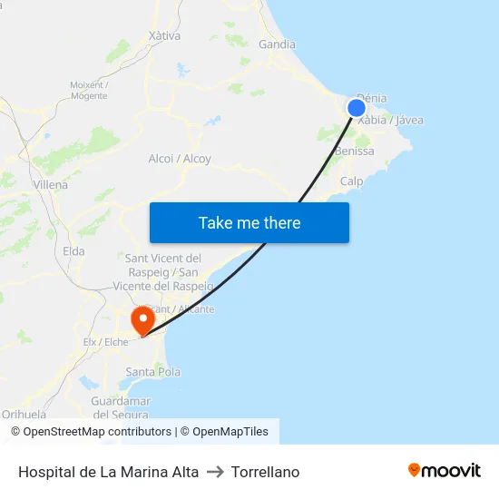 Hospital de La Marina Alta to Torrellano map