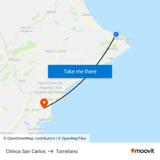 Clínica San Carlos to Torrellano map