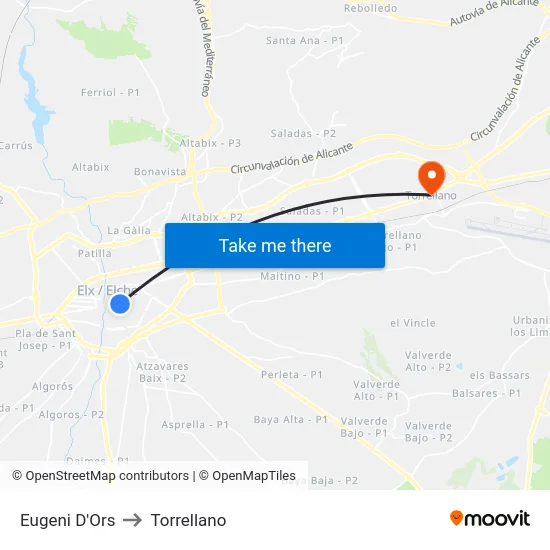 Eugeni D'Ors to Torrellano map