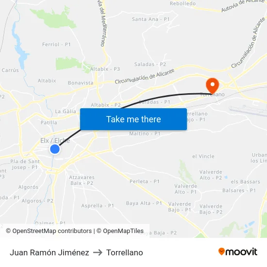 Juan Ramón Jiménez to Torrellano map