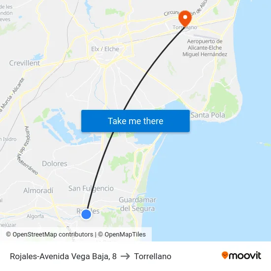 Rojales-Avenida Vega Baja, 8 to Torrellano map