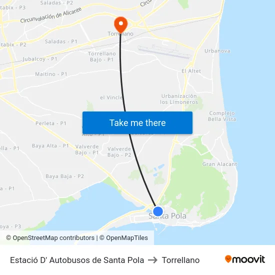 Estació D' Autobusos de Santa Pola to Torrellano map