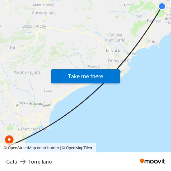 Gata to Torrellano map