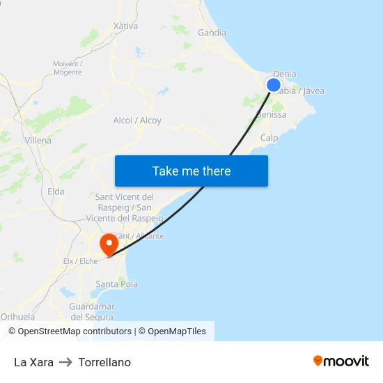La Xara to Torrellano map