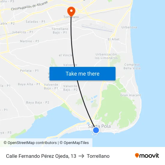 Calle Fernando Pérez Ojeda, 13 to Torrellano map