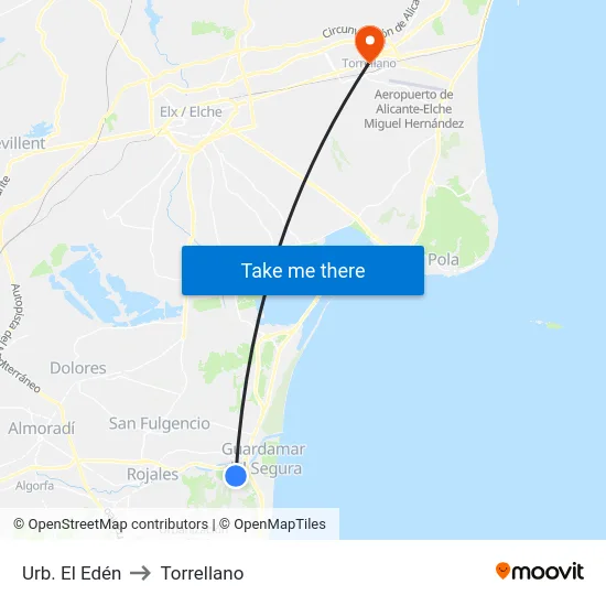 Urb. El Edén to Torrellano map