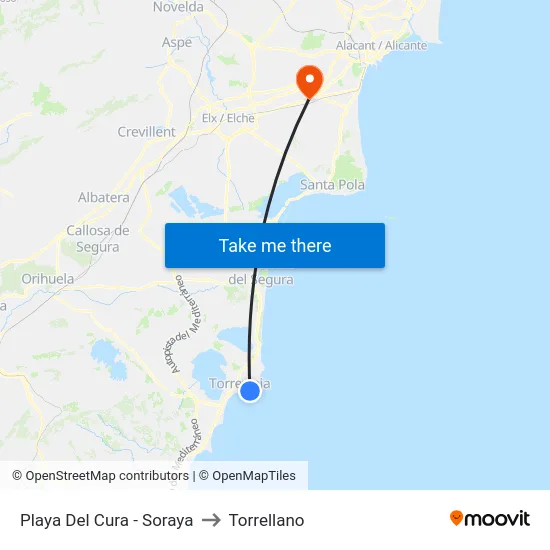 Playa Del Cura -  Soraya to Torrellano map