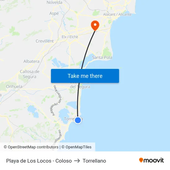 Playa de Los Locos - Coloso to Torrellano map