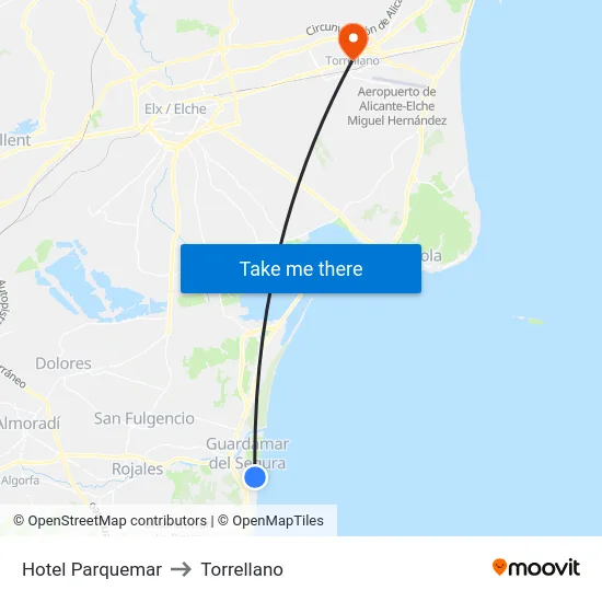 Hotel Parquemar to Torrellano map