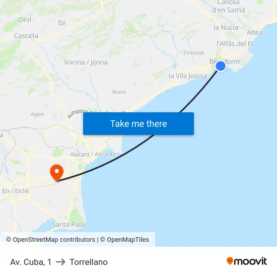 Av. Cuba, 1 to Torrellano map