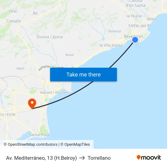 Av. Mediterráneo, 13 (H.Belroy) to Torrellano map