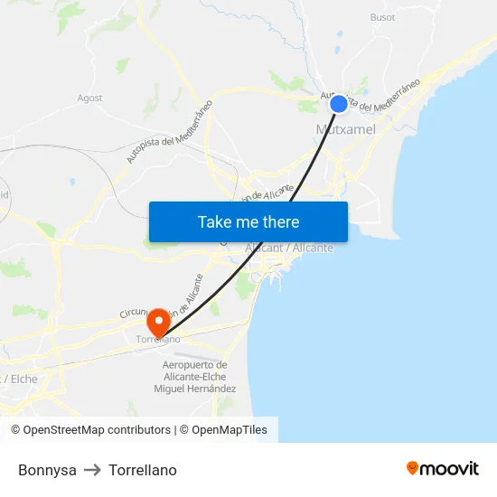 Bonnysa to Torrellano map