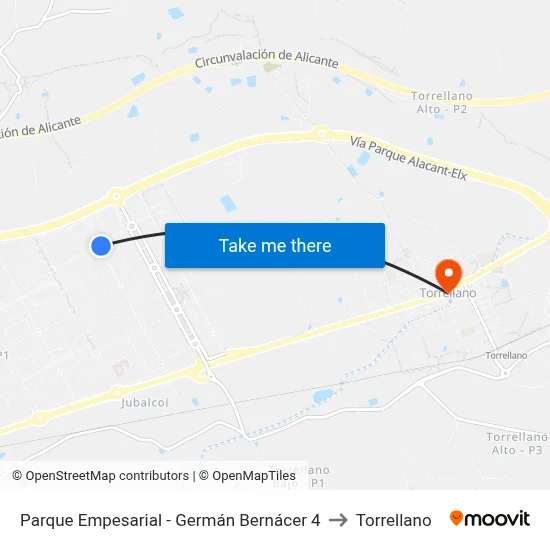 Parque Empesarial -  Germán Bernácer 4 to Torrellano map