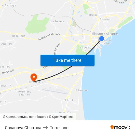 Casanova-Churruca to Torrellano map