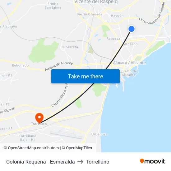 Colonia Requena - Esmeralda to Torrellano map