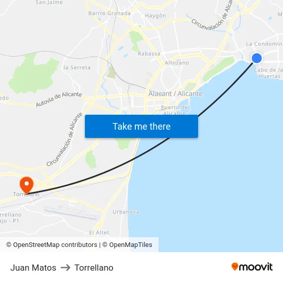 Juan Matos to Torrellano map
